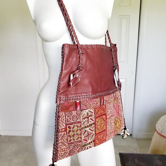 Colorful Leather Tote Bag embroidery Thailand - Picture 3 of 16